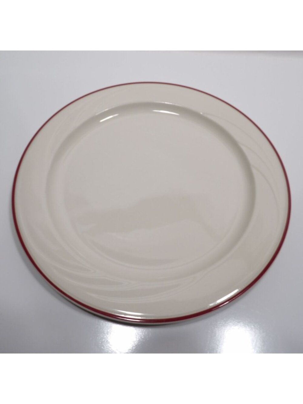Syracuse China White Dinner Plate With Red Rim